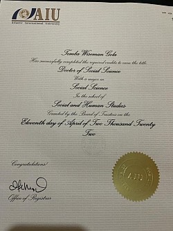 Certificate from Atlantic International University